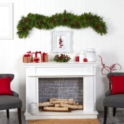 6 Ft. Pre-lit LED Colorado Fir Artificial Christmas Garland With 50 Multicolored LED Lights, Berries And Pinecones 16 6 Ft. Pre-lit LED Colorado Fir Artificial Christmas Garland With 50 Multicolored LED Lights, Berries And Pinecones -Christmas Gift Shop nearly natural christmas garland w1298 fa 1000