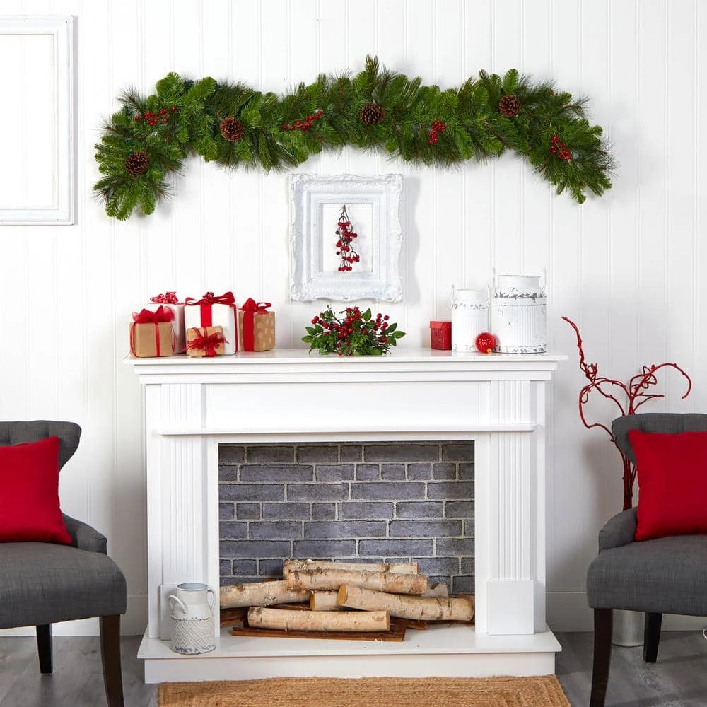 6 Ft. Pre-lit LED Colorado Fir Artificial Christmas Garland With 50 Multicolored LED Lights, Berries And Pinecones 9 6 Ft. Pre-lit LED Colorado Fir Artificial Christmas Garland With 50 Multicolored LED Lights, Berries And Pinecones - Image 7