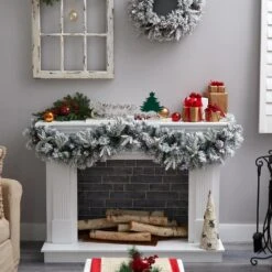 6 Ft. Pre-lit LED Flocked Artificial Christmas Garland With Pine Cones And 35 Warm White LED Lights 14 6 Ft. Pre-lit LED Flocked Artificial Christmas Garland With Pine Cones And 35 Warm White LED Lights -Christmas Gift Shop nearly natural christmas garland w1309 1f 1000