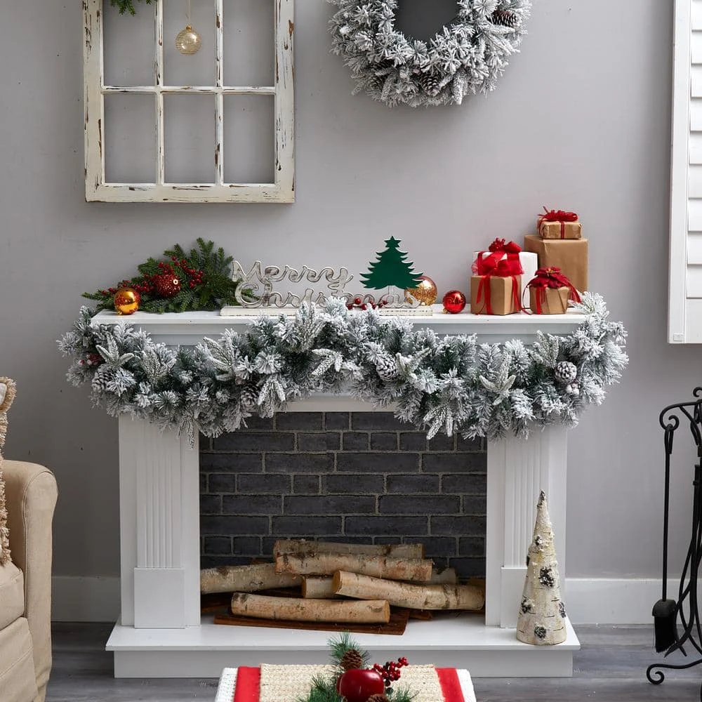 6 Ft. Pre-lit LED Flocked Artificial Christmas Garland With Pine Cones And 35 Warm White LED Lights 8 6 Ft. Pre-lit LED Flocked Artificial Christmas Garland With Pine Cones And 35 Warm White LED Lights - Image 6