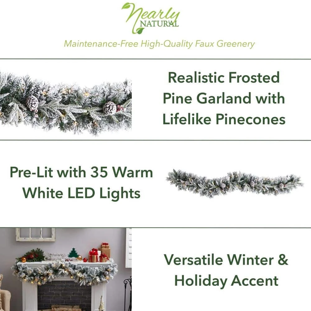 6 Ft. Pre-lit LED Flocked Artificial Christmas Garland With Pine Cones And 35 Warm White LED Lights 5 6 Ft. Pre-lit LED Flocked Artificial Christmas Garland With Pine Cones And 35 Warm White LED Lights - Image 3