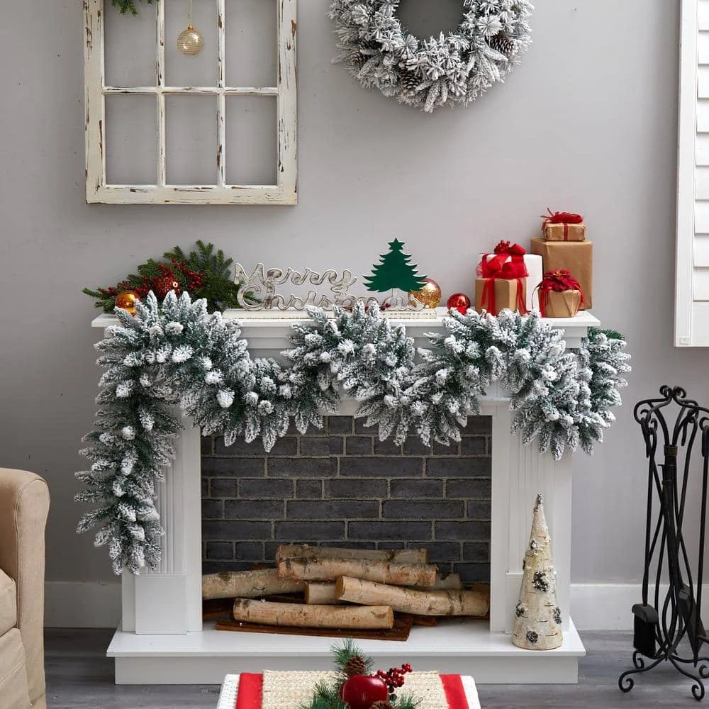 9 Ft. Pre-lit LED Flocked Artificial Christmas Garland With 50 Warm White LED Lights 8 9 Ft. Pre-lit LED Flocked Artificial Christmas Garland With 50 Warm White LED Lights - Image 6