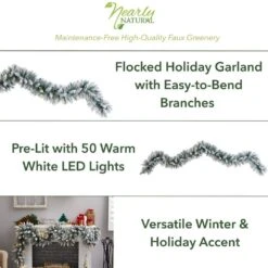 9 Ft. Pre-lit LED Flocked Artificial Christmas Garland With 50 Warm White LED Lights 11 9 Ft. Pre-lit LED Flocked Artificial Christmas Garland With 50 Warm White LED Lights -Christmas Gift Shop nearly natural christmas garland w1310 40 1000