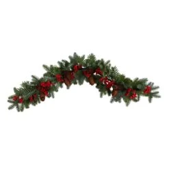 40 In. Unlit Artificial Pines, Red Berries And Pinecones Artificial Christmas Garland
