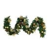 9 Ft. Pre-Lit Artificial Golden Frosted Christmas Garland With 50-Warm White LED Lights Pinecones, Berries And Ornaments -Christmas Gift Shop nearly natural christmas garland w1385 64 1000