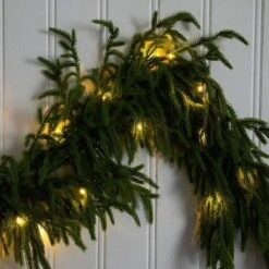 6 Ft. Pre-Lit Artificial Real Touch Norfolk Island Pine Garland With 35-Warm White LED Lights And Natural Look -Christmas Gift Shop nearly natural christmas garland w1393 44 1000