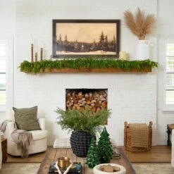 9 Ft. Pre-Lit Artificial Real Touch Norfolk Island Pine Garland With 50-Warm White LED Lights And Natural Look -Christmas Gift Shop nearly natural christmas garland w1394 31 1000