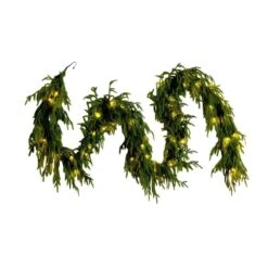 9 Ft. Pre-Lit Artificial Real Touch Norfolk Island Pine Garland With 50-Warm White LED Lights And Natural Look -Christmas Gift Shop nearly natural christmas garland w1394 4f 1000