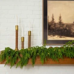 9 Ft. Pre-Lit Artificial Real Touch Norfolk Island Pine Garland With 50-Warm White LED Lights And Natural Look -Christmas Gift Shop nearly natural christmas garland w1394 fa 1000