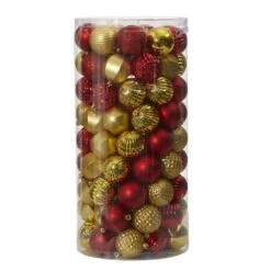 Holiday 2 In. Red Shatterproof Christmas Tree Ornament Set With Re-Useable Tube (101-Count)