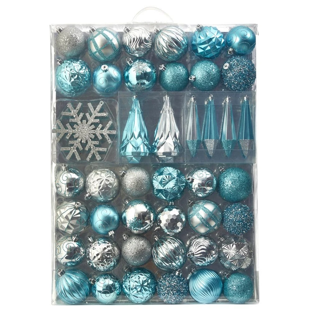 Holiday 3 In. To 6 In. Blue Shatterproof Christmas Tree Ornament Box Set With Reusable Tray (52-Count) 3 Holiday 3 In. To 6 In. Blue Shatterproof Christmas Tree Ornament Box Set With Reusable Tray (52-Count)