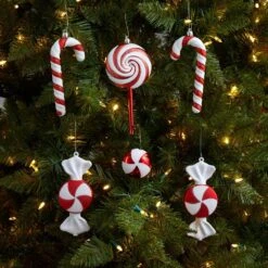7 In. Shatterproof Assorted Candy Cane Holiday Christmas Deluxe Ornament (6-Pack) -Christmas Gift Shop nearly natural christmas ornament sets d1050 31 1000