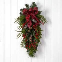 24 In. Unlit Artificial Holiday Christmas Pine Cones, Berry And Bells Swag 8 24 In. Unlit Artificial Holiday Christmas Pine Cones, Berry And Bells Swag -Christmas Gift Shop nearly natural christmas swag w1279 4f 1000