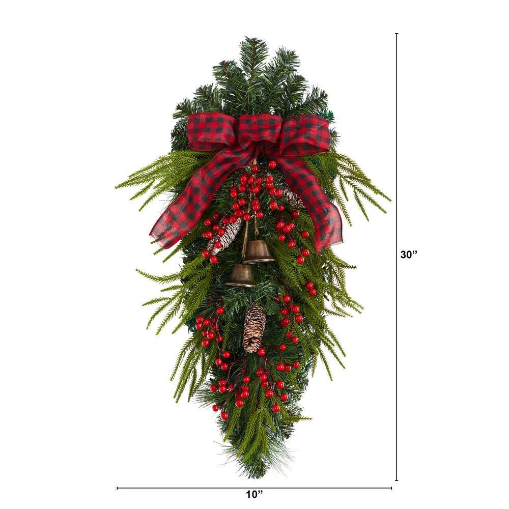 24 In. Unlit Artificial Holiday Christmas Pine Cones, Berry And Bells Swag 4 24 In. Unlit Artificial Holiday Christmas Pine Cones, Berry And Bells Swag - Image 2