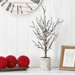 24 In. Snowed Twig Artificial Tree In Decorative Planter -Christmas Gift Shop nearly natural christmas tabletop trees t1596 31 1000