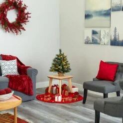 2 Ft. Battery Operated Pre-Lit Frosted Pine Artificial Christmas Tree With 35 Clear LED Lights, Pinecones, Burlap Base 14 2 Ft. Battery Operated Pre-Lit Frosted Pine Artificial Christmas Tree With 35 Clear LED Lights, Pinecones, Burlap Base -Christmas Gift Shop nearly natural christmas tabletop trees t1694 1f 1000