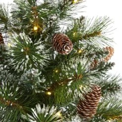 2 Ft. Battery Operated Pre-Lit Frosted Pine Artificial Christmas Tree With 35 Clear LED Lights, Pinecones, Burlap Base 13 2 Ft. Battery Operated Pre-Lit Frosted Pine Artificial Christmas Tree With 35 Clear LED Lights, Pinecones, Burlap Base -Christmas Gift Shop nearly natural christmas tabletop trees t1694 4f 1000
