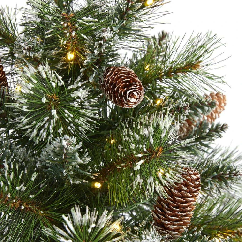 2 Ft. Battery Operated Pre-Lit Frosted Pine Artificial Christmas Tree With 35 Clear LED Lights, Pinecones, Burlap Base 6 2 Ft. Battery Operated Pre-Lit Frosted Pine Artificial Christmas Tree With 35 Clear LED Lights, Pinecones, Burlap Base - Image 4