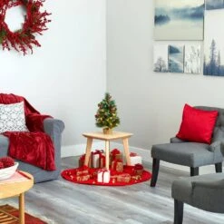 18 In. Battery Operated Pre-Lit Mixed Pine Artificial Christmas Tree, Holly Berries, Pinecones, 35 Clear LED Lights -Christmas Gift Shop nearly natural christmas tabletop trees t1696 76 1000