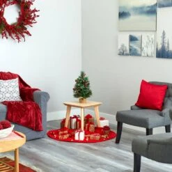 18 In. Battery Operated Pre-Lit Mixed Pine Artificial Christmas Tree, Holly Berries, Pinecones, 35 Clear LED Lights -Christmas Gift Shop nearly natural christmas tabletop trees t1696 fa 1000