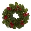24in. Artificial Unlit Artificial Holiday Wreath With Magnolia Leaf, Berry And Pine -Christmas Gift Shop nearly natural christmas wreaths 4264 64 1000