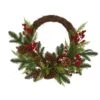22in. Mixed Pine And Cedar With Berries And Pine Cones Artificial Wreath 2 22in. Mixed Pine And Cedar With Berries And Pine Cones Artificial Wreath -Christmas Gift Shop nearly natural christmas wreaths 4360 64 1000