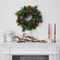 24 In. Green Pre-Lit LED Mixed Pine Artificial Christmas Wreath With 50 Multi-Colored Lights Berries And Pine Cones 12 24 In. Green Pre-Lit LED Mixed Pine Artificial Christmas Wreath With 50 Multi-Colored Lights Berries And Pine Cones -Christmas Gift Shop nearly natural christmas wreaths 4454 31 1000