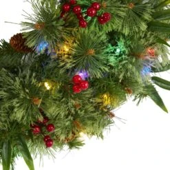 24 In. Green Pre-Lit LED Mixed Pine Artificial Christmas Wreath With 50 Multi-Colored Lights Berries And Pine Cones 10 24 In. Green Pre-Lit LED Mixed Pine Artificial Christmas Wreath With 50 Multi-Colored Lights Berries And Pine Cones -Christmas Gift Shop nearly natural christmas wreaths 4454 4f 1000
