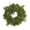 24 In. Green Pre-Lit LED Mixed Pine Artificial Christmas Wreath With 50 Multi-Colored Lights Berries And Pine Cones -Christmas Gift Shop nearly natural christmas wreaths 4454 64 1000