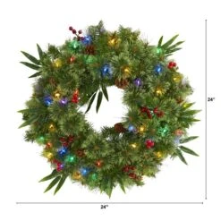 24 In. Green Pre-Lit LED Mixed Pine Artificial Christmas Wreath With 50 Multi-Colored Lights Berries And Pine Cones 9 24 In. Green Pre-Lit LED Mixed Pine Artificial Christmas Wreath With 50 Multi-Colored Lights Berries And Pine Cones -Christmas Gift Shop nearly natural christmas wreaths 4454 c3 1000