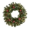 24 In. Pre-Lit Frosted Artificial Christmas Wreath With 50 Warm White LED Lights Ornaments And Berries -Christmas Gift Shop nearly natural christmas wreaths 4455 64 1000