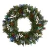 24 In. Pre-Lit Snow Tipped Artificial Christmas Wreath With 50 Multi-Colored LED Lights White Berries And Pine Cones -Christmas Gift Shop nearly natural christmas wreaths 4457 64 1000