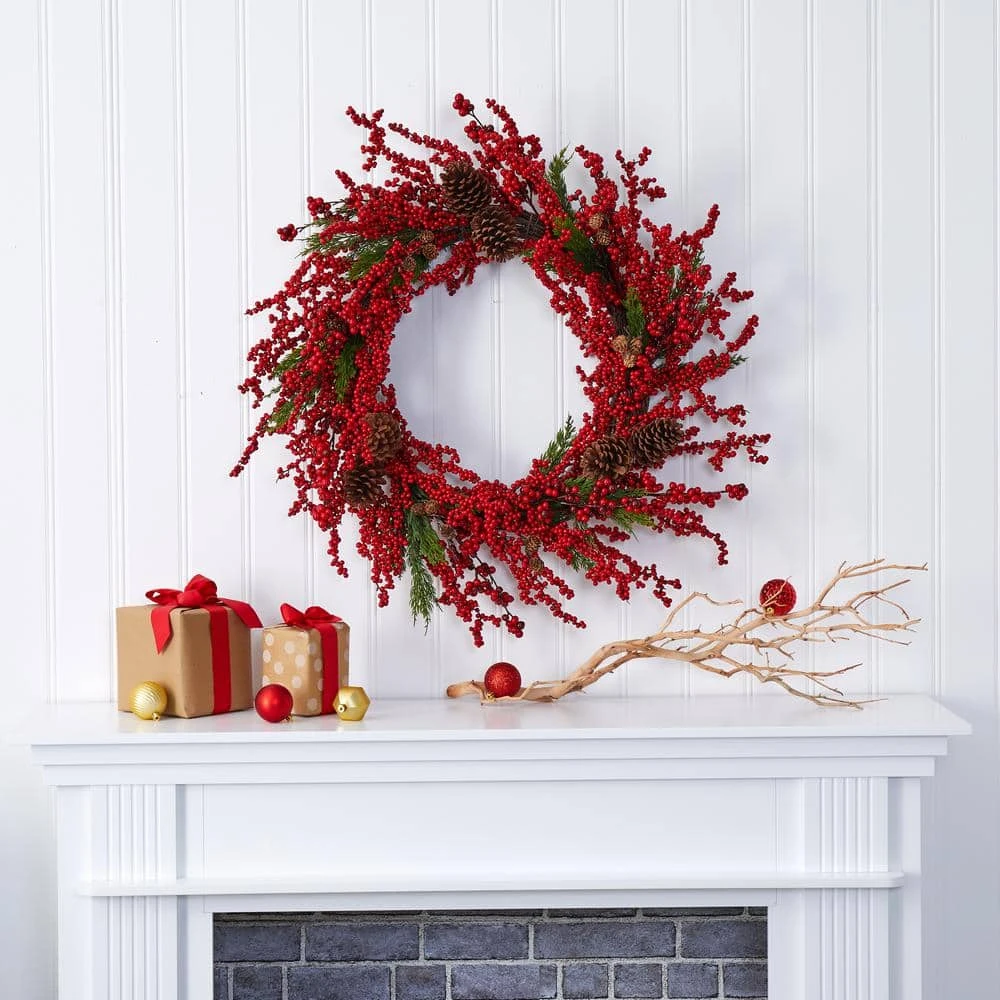 34 In. Cypress Artificial Wreath With Berries And Pine Cones 5 34 In. Cypress Artificial Wreath With Berries And Pine Cones - Image 3