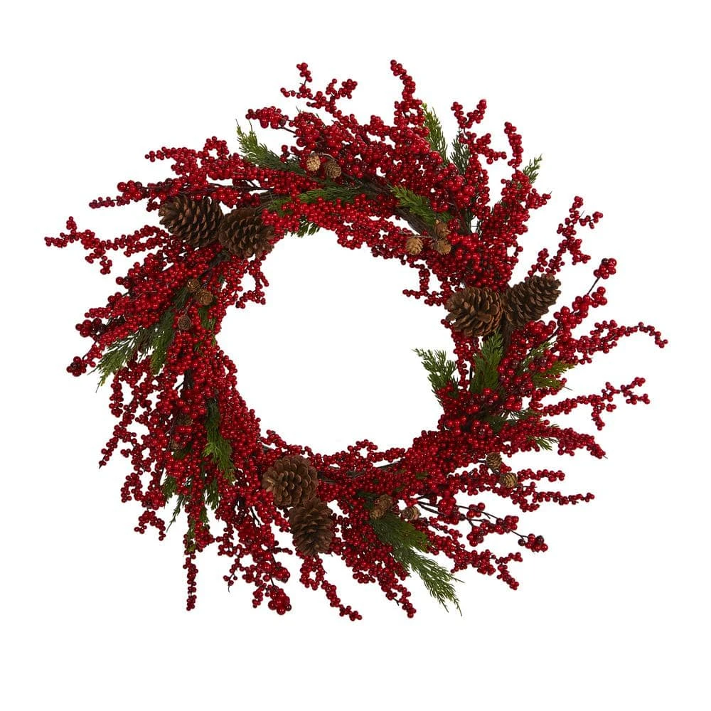 34 In. Cypress Artificial Wreath With Berries And Pine Cones 3 34 In. Cypress Artificial Wreath With Berries And Pine Cones