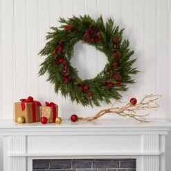 32 In. Cypress With Berries And Pine Cones Artificial Wreath 7 32 In. Cypress With Berries And Pine Cones Artificial Wreath -Christmas Gift Shop nearly natural christmas wreaths 4487 31 1000