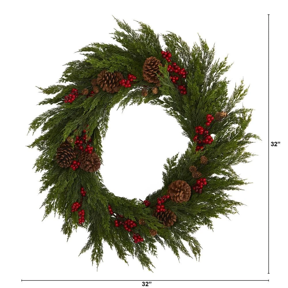 32 In. Cypress With Berries And Pine Cones Artificial Wreath 4 32 In. Cypress With Berries And Pine Cones Artificial Wreath - Image 2