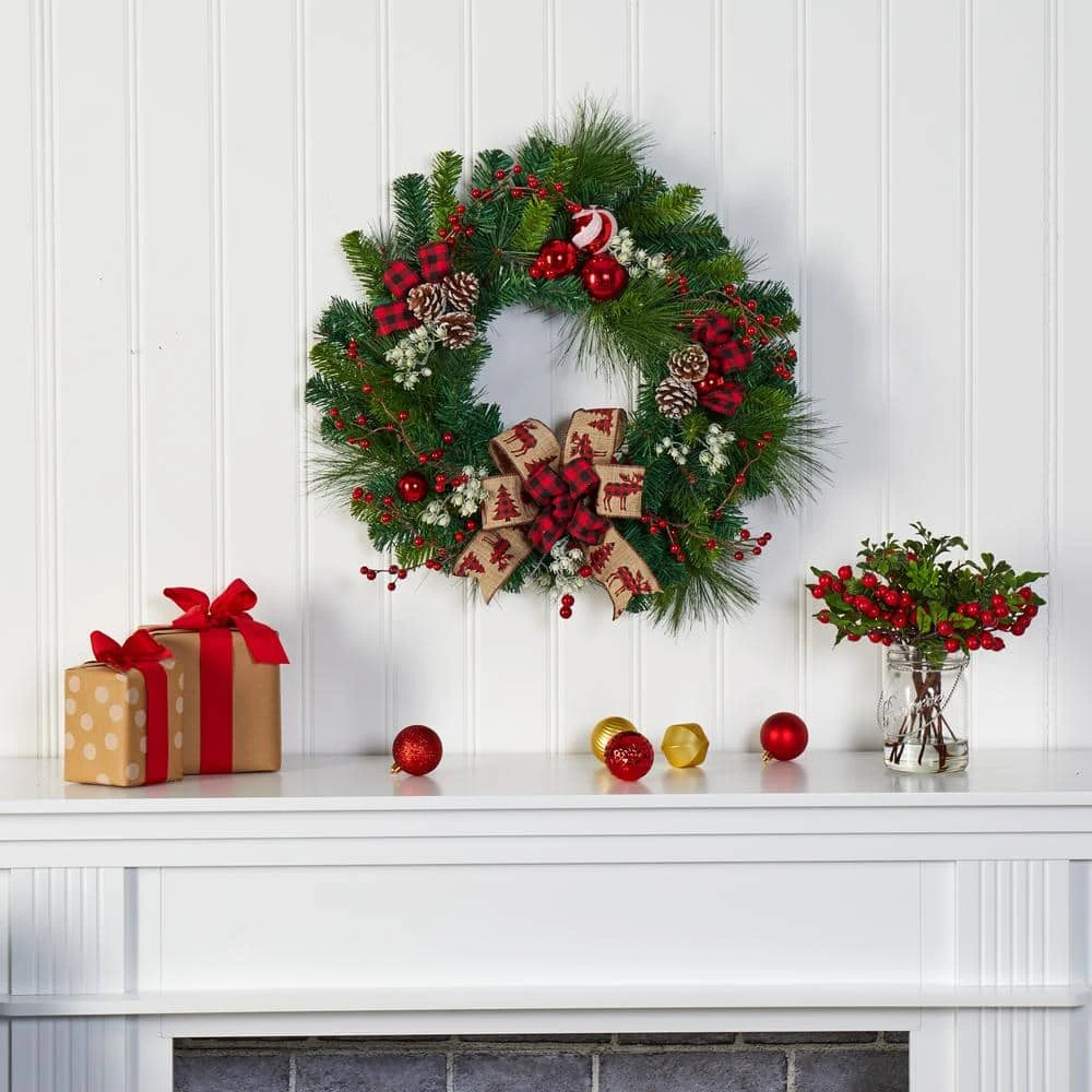 24 In. Christmas Pine Artificial Wreath With Pine Cones And Ornaments 6 24 In. Christmas Pine Artificial Wreath With Pine Cones And Ornaments - Image 4