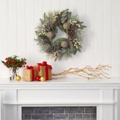 24 In. Snow Tipped Holiday Artificial Wreath With Berries Pine Cones And Ornaments 7 24 In. Snow Tipped Holiday Artificial Wreath With Berries Pine Cones And Ornaments -Christmas Gift Shop nearly natural christmas wreaths 4609 31 1000