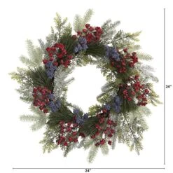 24 In. Pine And Cedar Artificial Wreath With Berries -Christmas Gift Shop nearly natural christmas wreaths 4610 c3 1000