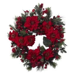 24in. Artificial Poinsettia Wreath -Christmas Gift Shop nearly natural christmas wreaths 4660 40 1000