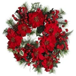 24in. Artificial Poinsettia Wreath