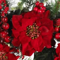 24in. Artificial Poinsettia Wreath -Christmas Gift Shop nearly natural christmas wreaths 4660 a0 1000