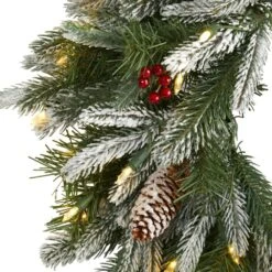 24 In. Pre-Lit Snowed Artificial Christmas Wreath With 50 Warm White LED Lights And Pine Cones 9 24 In. Pre-Lit Snowed Artificial Christmas Wreath With 50 Warm White LED Lights And Pine Cones -Christmas Gift Shop nearly natural christmas wreaths 4784 4f 1000