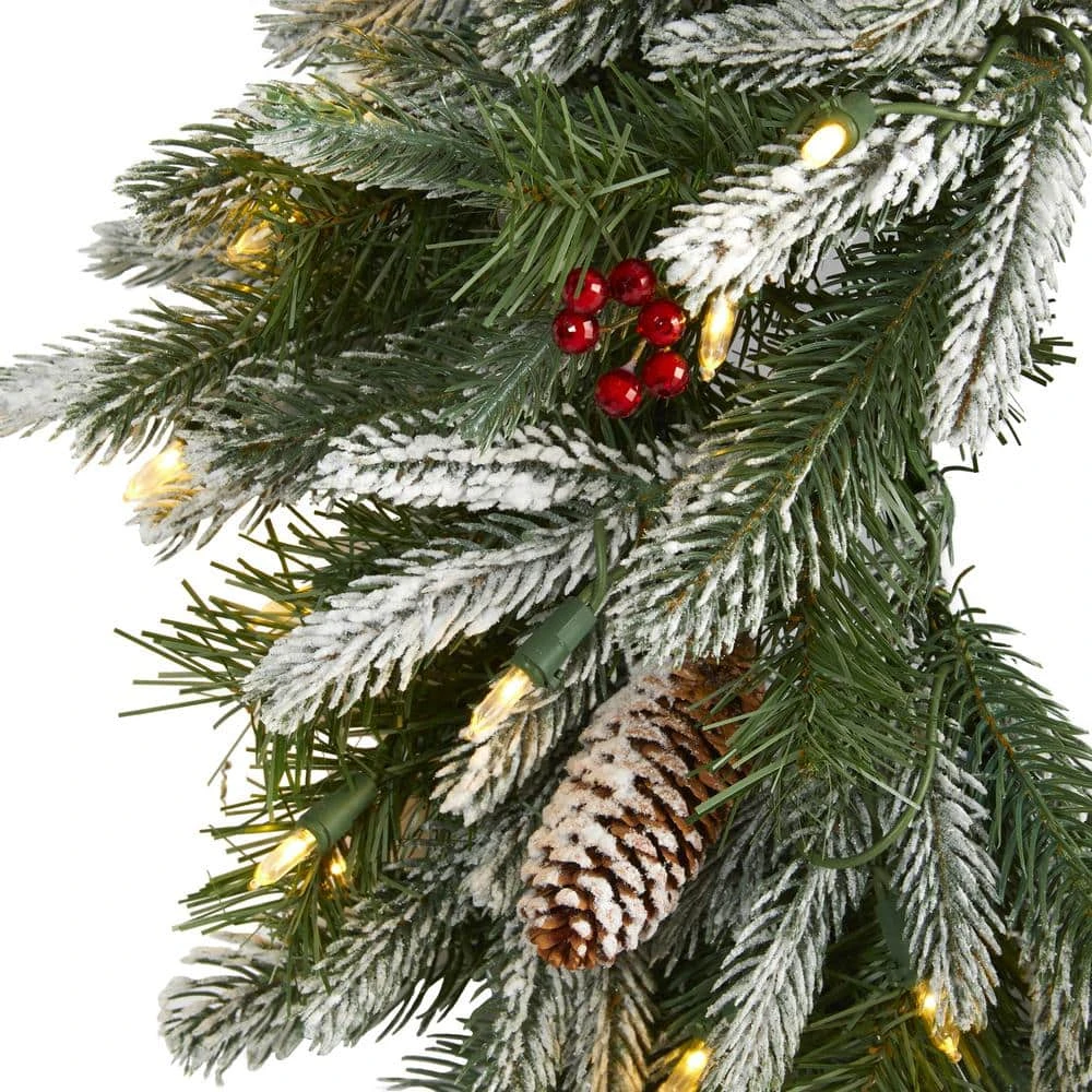 24 In. Pre-Lit Snowed Artificial Christmas Wreath With 50 Warm White LED Lights And Pine Cones 5 24 In. Pre-Lit Snowed Artificial Christmas Wreath With 50 Warm White LED Lights And Pine Cones - Image 3