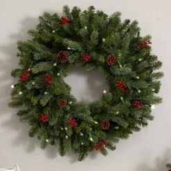 30 In. Lighted Pine Artificial Wreath With Berries And Pine Cones 12 30 In. Lighted Pine Artificial Wreath With Berries And Pine Cones -Christmas Gift Shop nearly natural christmas wreaths 4860 1f 1000