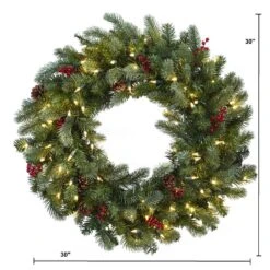 30 In. Lighted Pine Artificial Wreath With Berries And Pine Cones 11 30 In. Lighted Pine Artificial Wreath With Berries And Pine Cones -Christmas Gift Shop nearly natural christmas wreaths 4860 4f 1000