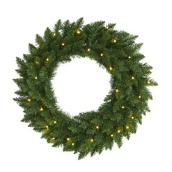 24 In. Pre-Lit Green Pine Artificial Christmas Wreath With 35 Clear LED Lights