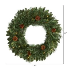 24 In. Pre-Lit Green White-Mountain Pine Artificial Christmas Wreath With 35 LED Lights And Pine Cones 10 24 In. Pre-Lit Green White-Mountain Pine Artificial Christmas Wreath With 35 LED Lights And Pine Cones -Christmas Gift Shop nearly natural christmas wreaths w1112 c3 1000