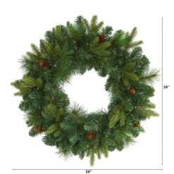 24 In. Pre-Lit Mixed Pine Artificial Christmas Wreath With 35 Clear LED Lights And Pinecones -Christmas Gift Shop nearly natural christmas wreaths w1114 c3 1000