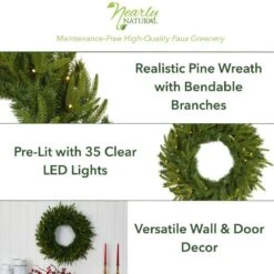 24 In. Pre-Lit Long Pine Artificial Christmas Wreath With 35 Clear LED Lights 11 24 In. Pre-Lit Long Pine Artificial Christmas Wreath With 35 Clear LED Lights -Christmas Gift Shop nearly natural christmas wreaths w1115 40 1000